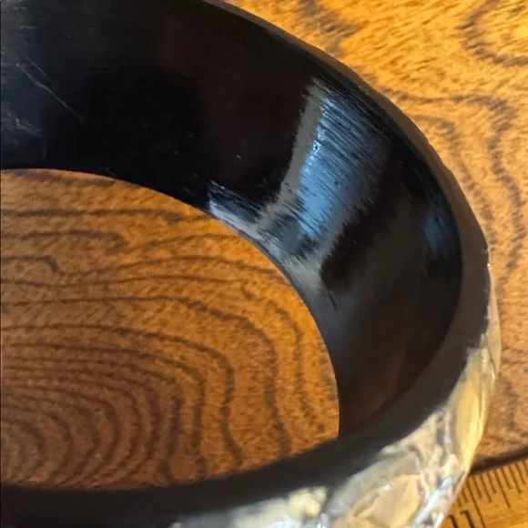 Vintage Bangle Mosaic Abalone Shell Mother of Pearl on black - Picture 4 of 7